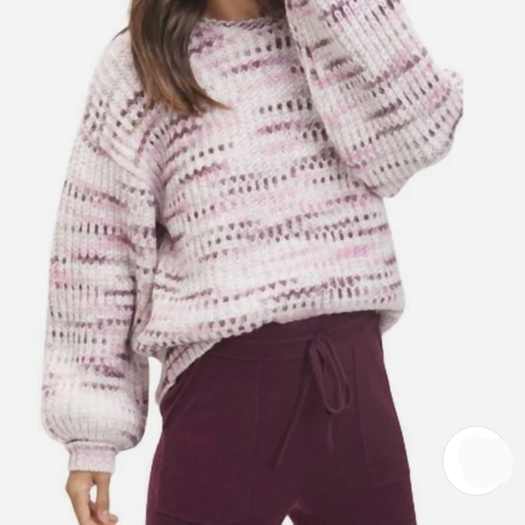 Splendid Sweater Wool Blend Chunky Knit Space Dye Oversized Black Cherry M NWT - Picture 2 of 10